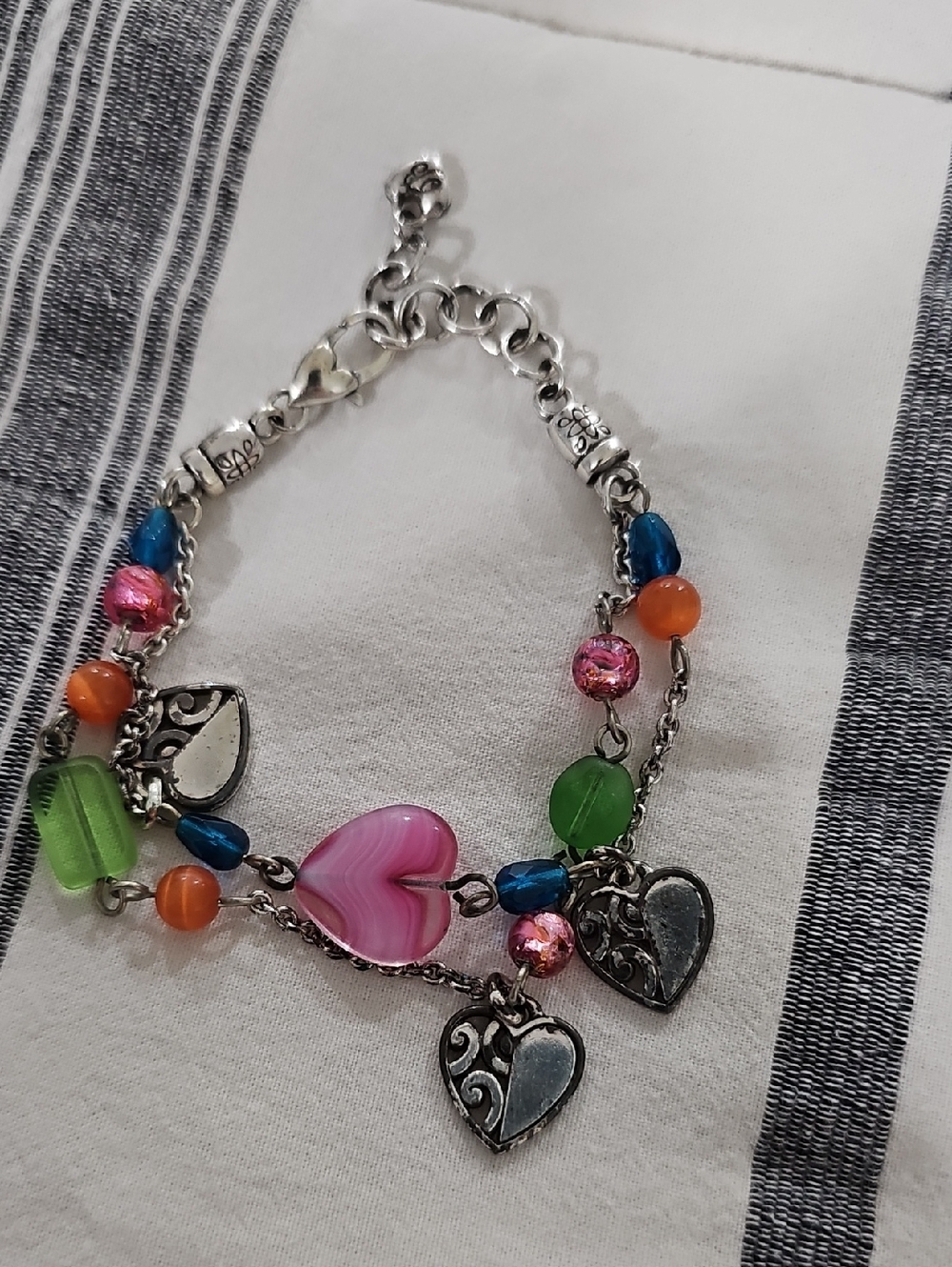 Brighton Pink Heart Charm Bracelet with Multicolor Beads